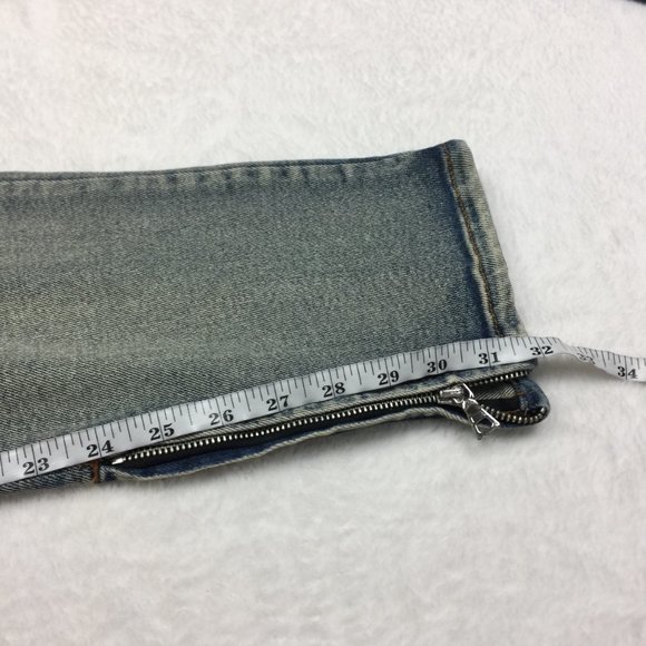 New! Fashion Nova Men Skinny Jeans 34x32 Distressed Ankle Zip Blue Denim Stretch - Picture 13 of 13